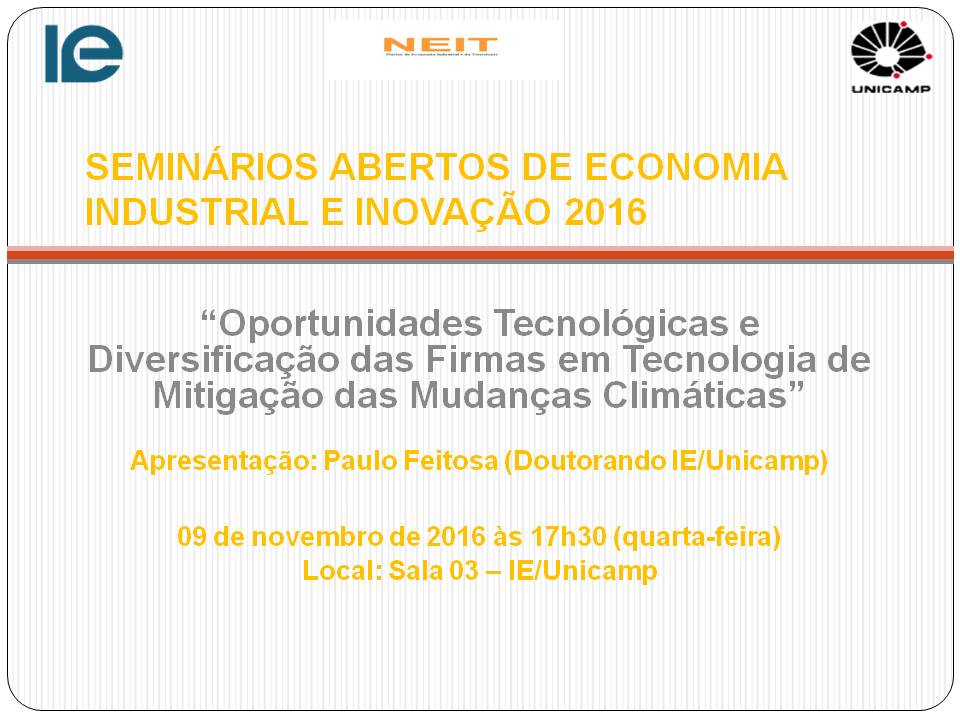 SEMINARIOS ABERTOS DE ECONOMIA INDUSTRIAL E DA INOVACAO 2016 09.11
